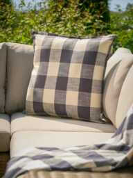Gingham Indoor Outdoor Cushion - Navy - thumbnail 2