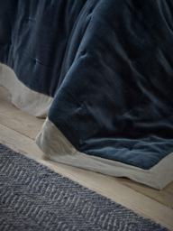 Reversible Velvet & Cotton Linen Kingsize Quilt - Steel Blue - thumbnail 4