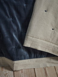 Reversible Velvet & Cotton Linen Kingsize Quilt - Steel Blue - thumbnail 3