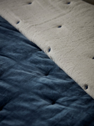Reversible Velvet & Cotton Linen Kingsize Quilt - Steel Blue - thumbnail 2