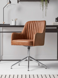 Fluted Leather Swivel Chair - Tan