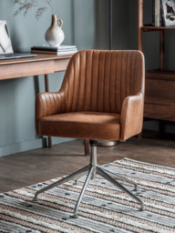 Fluted Leather Swivel Chair - Tan - thumbnail 2