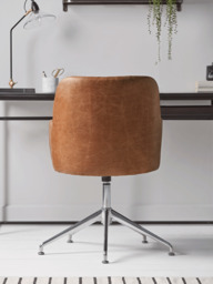 Fluted Leather Swivel Chair - Tan - thumbnail 3