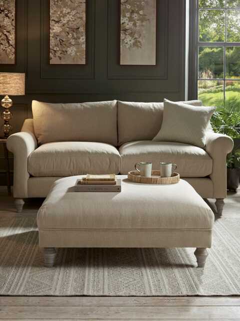 Square Coffee Table Ottoman - Peony Wide Cotton Stripe - image 1