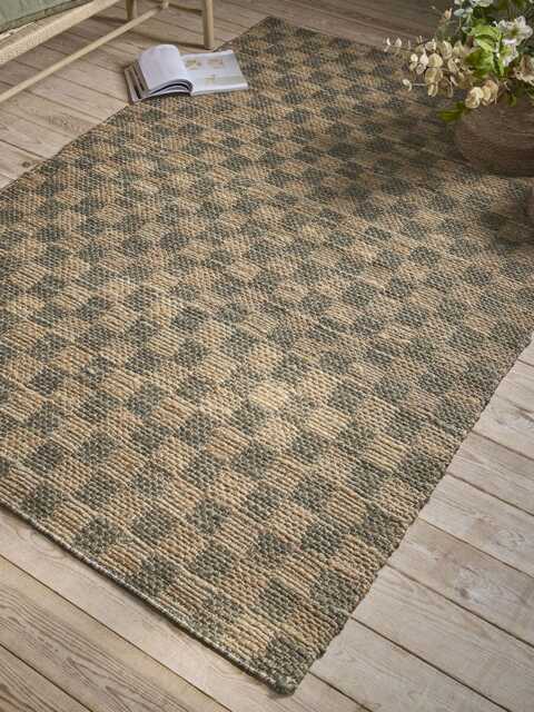 Chequered Jute Rug - Green - image 1