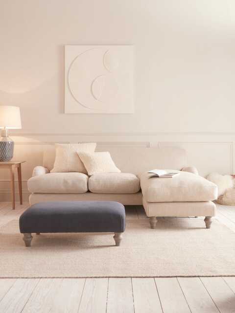 Reine Chaise Left Hand Facing Sofa - Dusky Blue Cotton Stripe - image 1