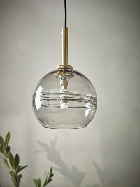 Smoked Ribbed Glass Pendant - Round - image 1
