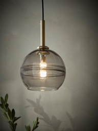 Smoked Ribbed Glass Pendant - Round - thumbnail 2
