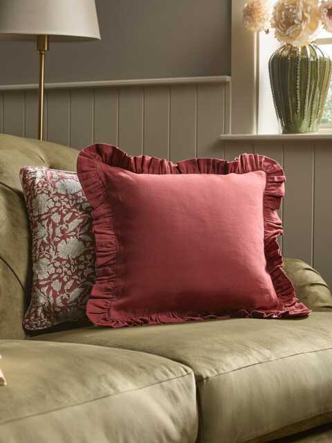 Ruffle Cotton Linen Square Cushion Cover - Deep Red - image 1
