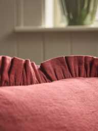 Ruffle Cotton Linen Square Cushion Cover - Deep Red - thumbnail 3