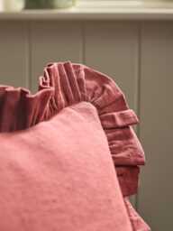 Ruffle Cotton Linen Square Cushion Cover - Deep Red - thumbnail 2