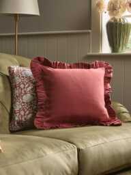 Ruffle Cotton Linen Square Cushion Cover - Deep Red