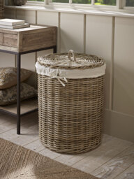Lined Rattan Laundry Basket - Round - thumbnail 1