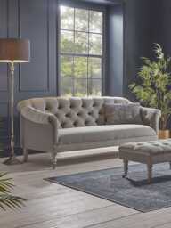 Domme Three Seater Sofa - Soft Grey Opulent Cotton Velvet - thumbnail 1