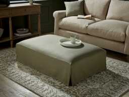 Loose Cover Coffee Table Ottoman - Pale Stone Opulent Cotton Velvet - thumbnail 3