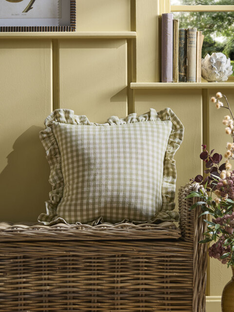 Gingham Ruffle Square Cushion - Sage - image 1