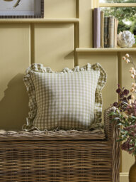 Gingham Ruffle Square Cushion - Sage - thumbnail 1