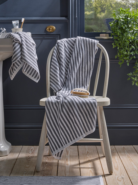 Cotton Striped Bath Towel - Cloud Grey - image 1