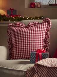 Gingham Ruffle Square Cushion - Red - thumbnail 1