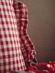 Gingham Ruffle Square Cushion - Red - thumbnail 4