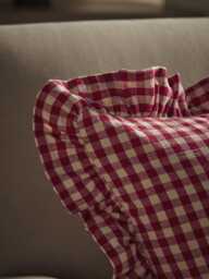 Gingham Ruffle Square Cushion - Red - thumbnail 3