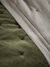 Reversible Velvet & Cotton Linen Kingsize Quilt - Moss Green - thumbnail 4