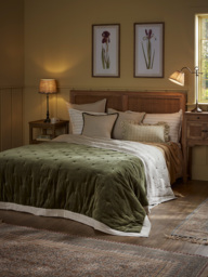 Reversible Velvet & Cotton Linen Kingsize Quilt - Moss Green