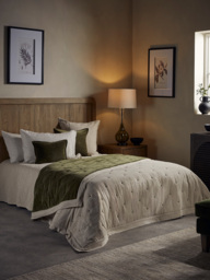 Reversible Velvet & Cotton Linen Kingsize Quilt - Moss Green - thumbnail 5