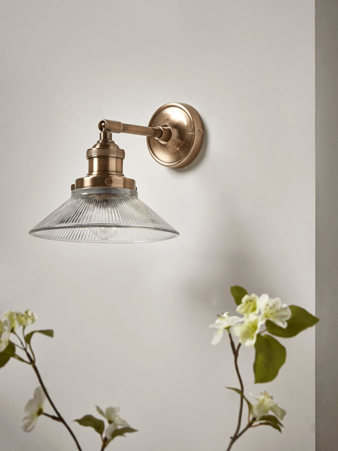 Antique Fluted Glass Wall Light - Brass - image 1
