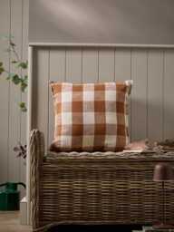 Gingham Indoor Outdoor Cushion - Terracotta - thumbnail 1