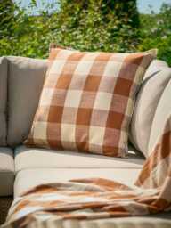 Gingham Indoor Outdoor Cushion - Terracotta - thumbnail 2