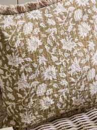 Fringed Block Print Cushion - Burnt Honey - thumbnail 2