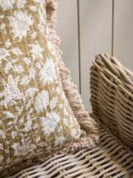 Fringed Block Print Cushion - Burnt Honey - thumbnail 3