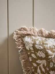 Fringed Block Print Cushion - Burnt Honey - thumbnail 4