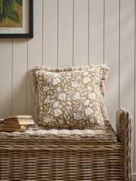 Fringed Block Print Cushion - Burnt Honey