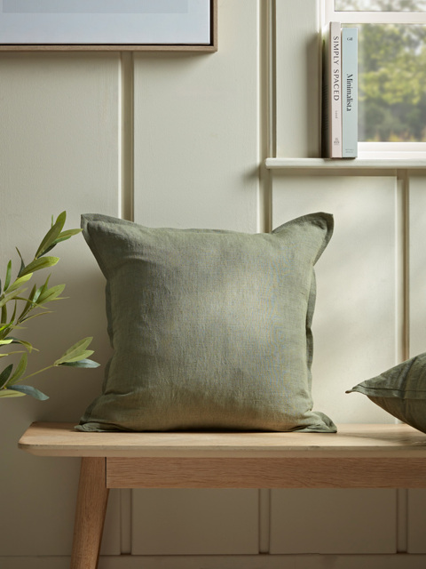 Cotton Linen Square Cushion Cover - Fern Green - image 1
