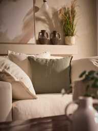 Cotton Linen Square Cushion Cover - Fern Green - thumbnail 5