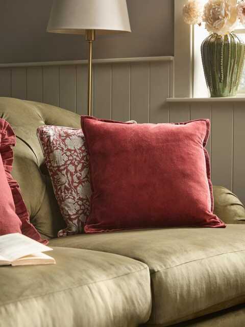 Velvet & Cotton Linen Square Cushion Cover - Deep Red - image 1