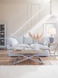 Umea Three Seater Sofa - Dusky Blue Cotton Stripe - thumbnail 3
