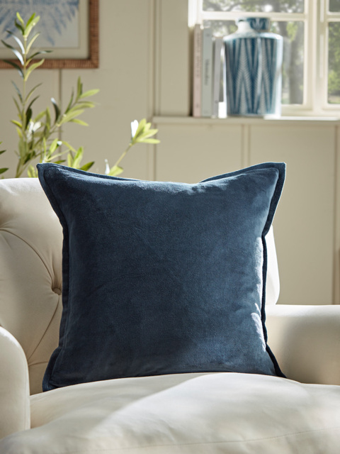 Velvet & Cotton Linen Square Cushion Cover - Steel Blue - image 1