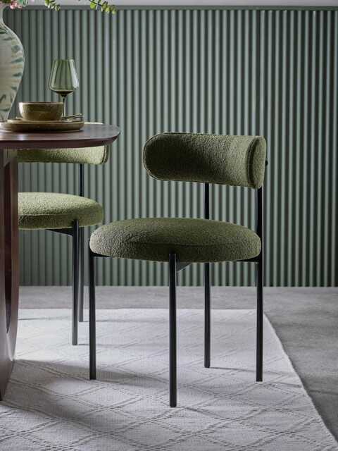 Upholstered Green Boucle Dining Chair - Set of 2 - image 1