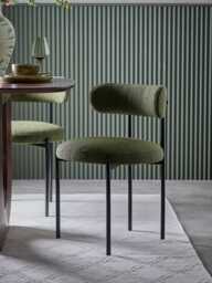 Upholstered Green Boucle Dining Chair - Set of 2 - thumbnail 1