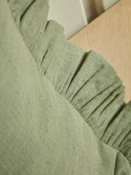 Ruffle Cotton Linen Square Cushion Cover - Fern Green - thumbnail 3