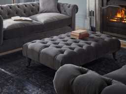 Buttoned Coffee Table Ottoman - Soft Grey Opulent Cotton Velvet - thumbnail 3