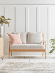 Curved Arm Mid Century Sofa - Linen - thumbnail 1