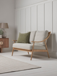 Curved Arm Mid Century Sofa - Linen - thumbnail 3