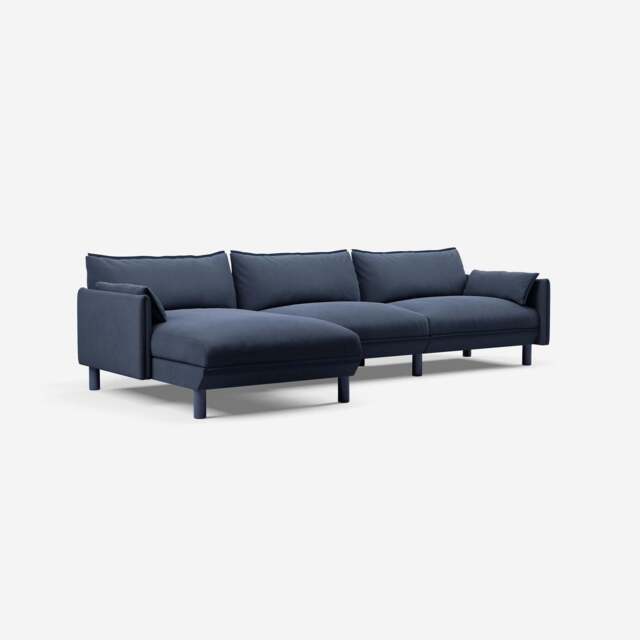 Cozy 5 Seater LH Chaise Sofa - Navy Cotton - image 1
