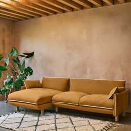 Cozy 4 Seater LH Chaise Sofa - Ochre Cotton - thumbnail 2