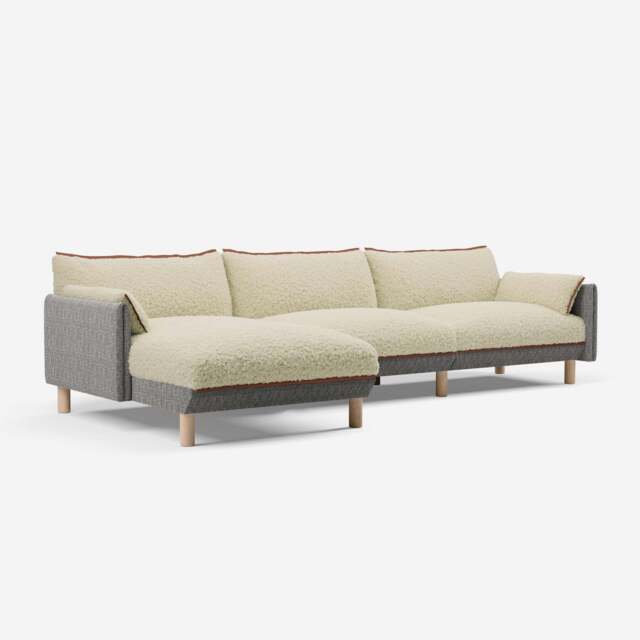 Cozy 5 Seater LH Chaise Sofa - Salt & Pepper Textured Weave - image 1