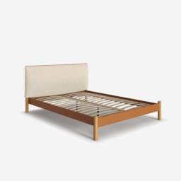 Cozy Bed - Double - Tan Vegan Leather Frame - Cream Fleece Headboard - thumbnail 5